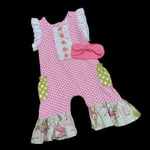 6-9m Baby Girl's Ruffled One Piece Romper,Headband